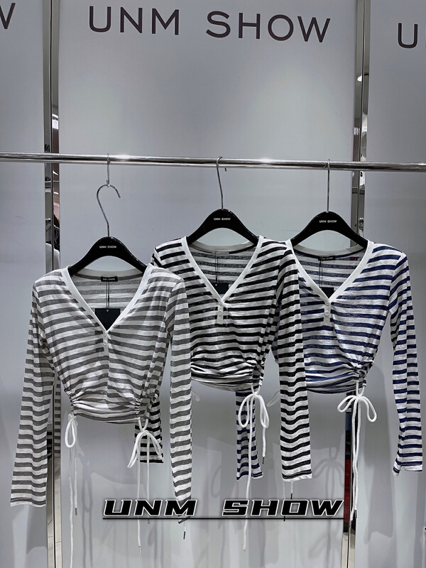 [unm-show] V-neck Stripe Drawstring sunscreen shirt 6287\wtt