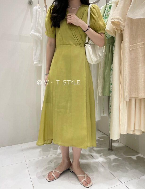 [wt] temperament lady V-neck waist dress 6110\hbx