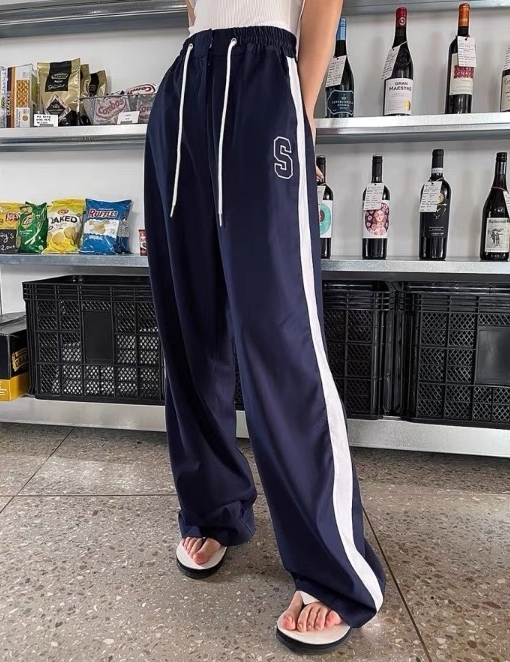 [wht] thin comfortable letter tie color contrast casual pants 5019\wtt