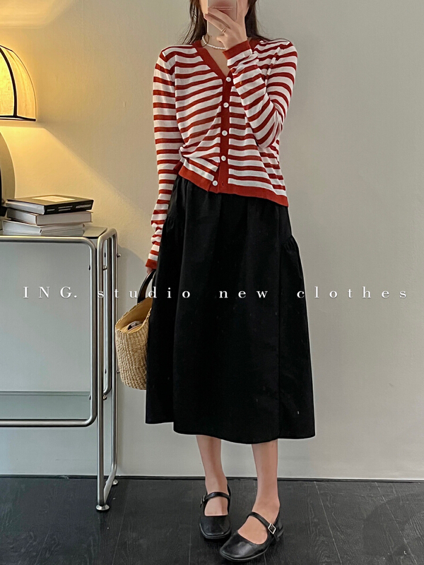 [ing] versatile elastic waist micro pleated cotton skirt ing-7841