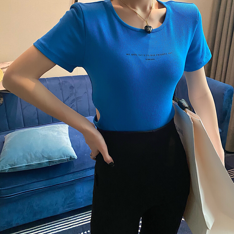 [Yuanxi] hollow out slim short sleeve T-shirt 740\lsl