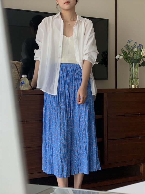 [feeding] Korean floral pleated elastic waist skirt 8877-e5\cqw