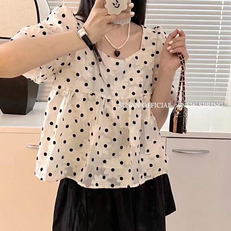 【SUSAN】方領波點印花時尚小衫  18582#  LSW