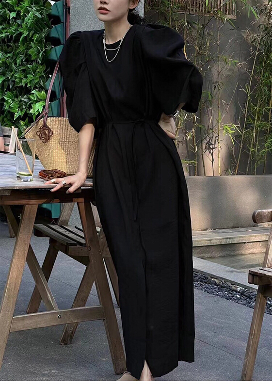 [TZM] minimalist long premium dress (with waist rope) 9528\lsw