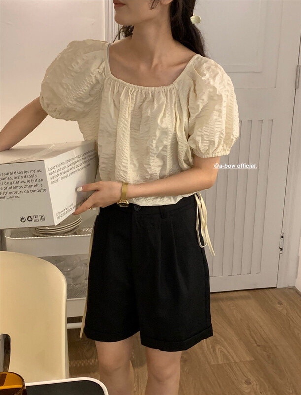 [a-bow studio] fresh and simple square neck shirt 15189\zjy