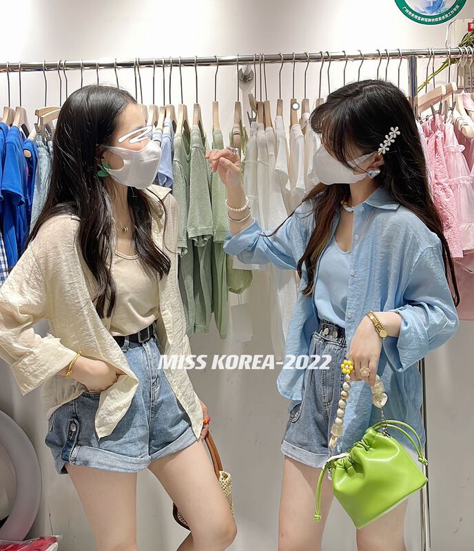 [Miss Korea] minimalist solid color casual shirt + versatile suspender top set 6765\hbx