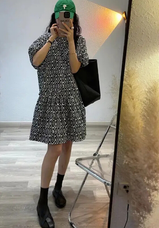 [JH] Lantern Sleeve small fragrance Printed Dress 41934\pcz