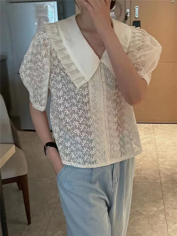[m.zi studio] fresh and simple embroidery lace blouse 5828\hbx