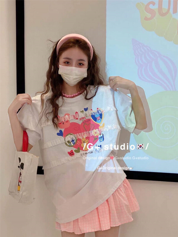 [g+] printed lace short sleeve T-shirt 9889\wtt