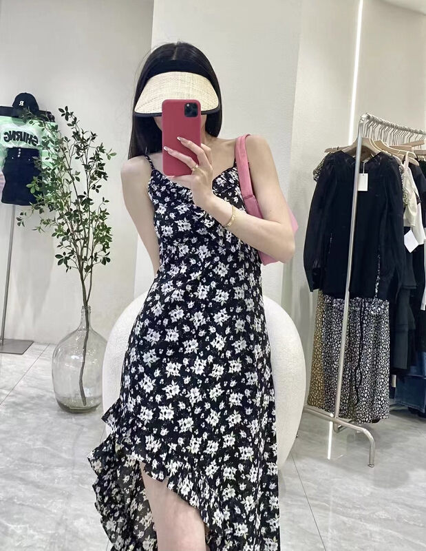 Sling Floral Chiffon Dress 22223\zxl