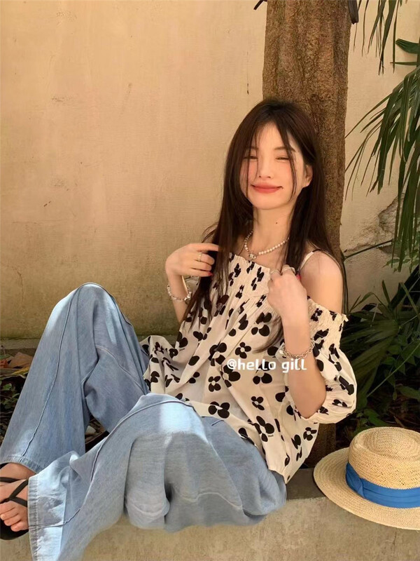 [gill] off shoulder floral sweet shirt 7055\zjy