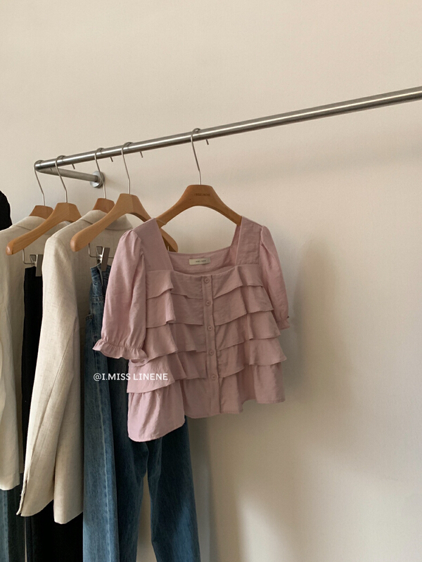 [Imiss] Korean version soft square neck Ruffle shirt cx10103\lsw