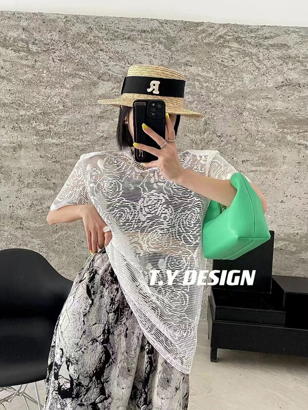 [Bella Bella] lace shoulder pad solid color versatile Pullover short sleeve T-shirt 6909\wtt