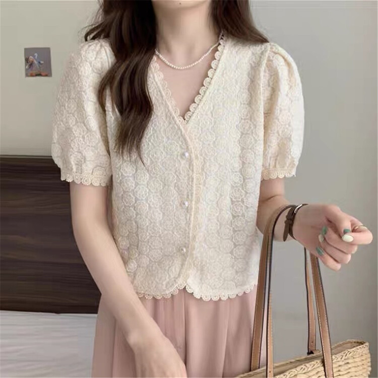 【E】 Fresh and simple Embroidered Crochet blouse j043# XYY