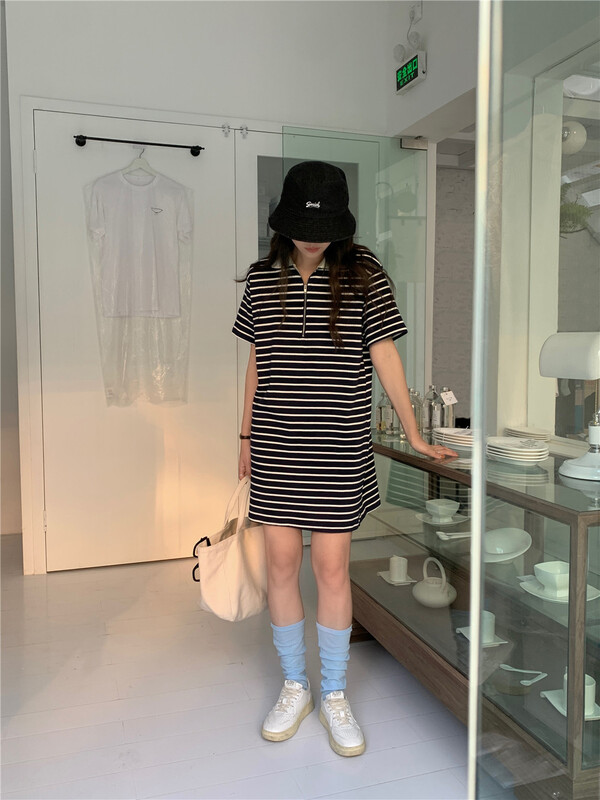[feeding] Korean stripe casual polo collar dress ys1-7805-d6\cqw