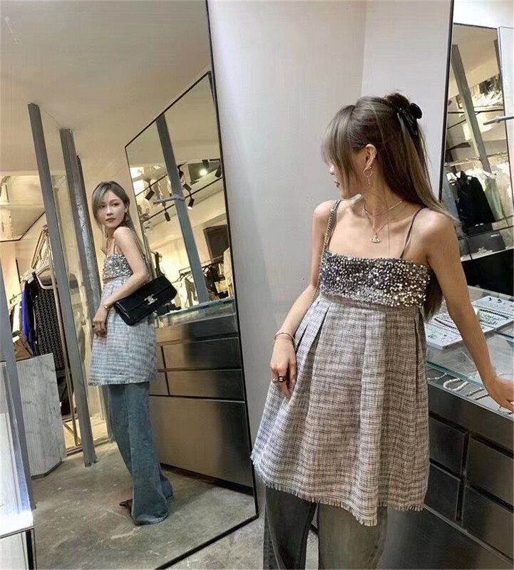 [Han C family] fashion checkered heavy industry Sequin dress 6406\pcz