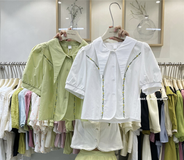 [Max original] fresh and simple Floral Embroidery Shirt ys1-98223\hbx