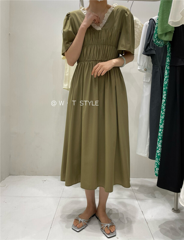 [wt] soft splicing lace up dress 6118\hbx