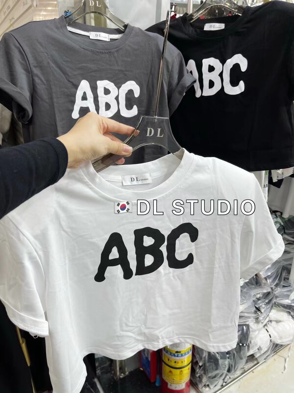 [DL] simple casual round neck letter short sleeve T-shirt 8731\wtt