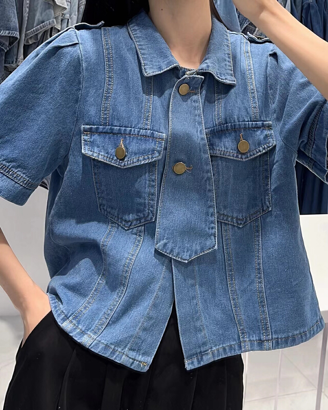 [Dandan] Korean simple and comfortable denim coat (with tie) 9527\lsw