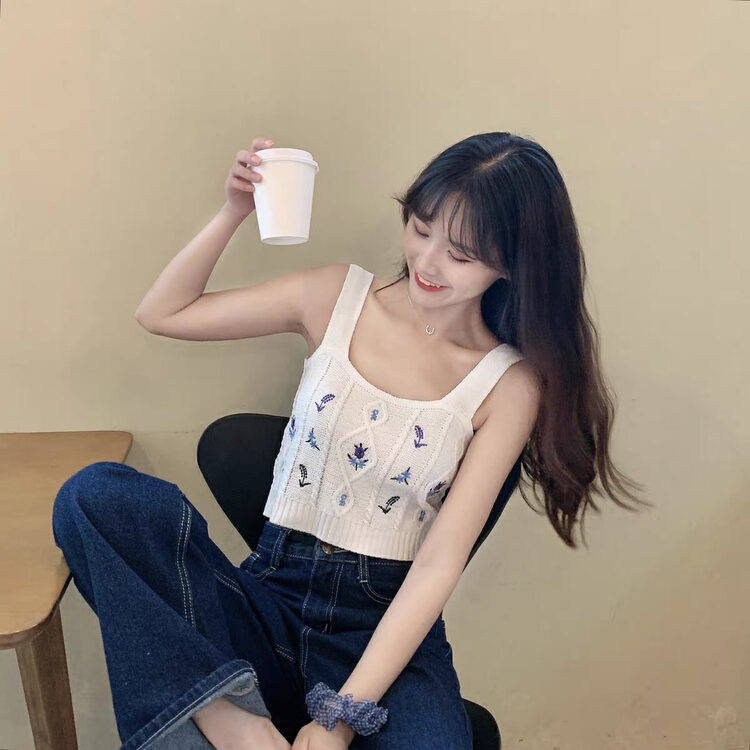 [Huaxi] Vintage embroidered knitted vest / suspender 9170\pcz