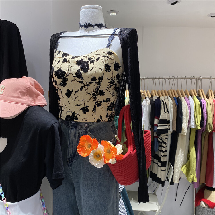 [free studio] solid color jacket + floral suspender vest suit 2278\hjy