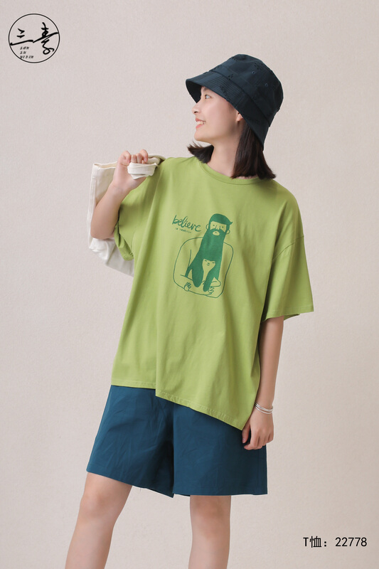 [original three plain clothes] artistic printed short sleeve T-shirt 22778