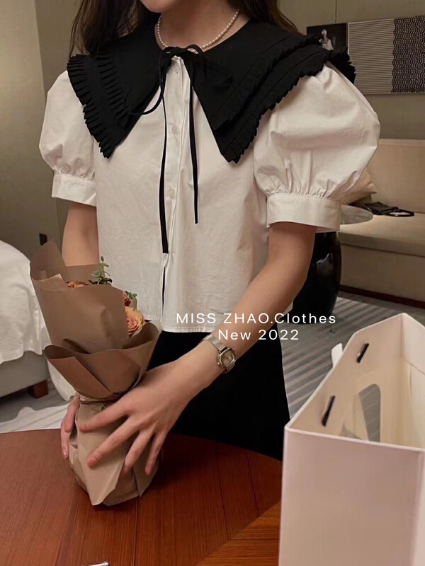 [misszhao] heavy industry pleated double collar shirt 1395\hbx