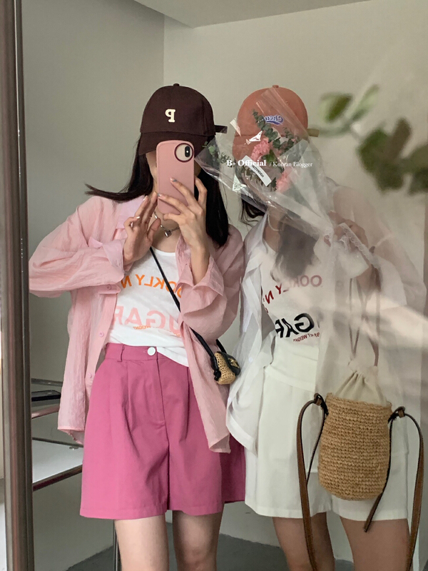 [B plus] Korean versatile sunscreen shirt + letter printed vest set 22-9476-2\hbx