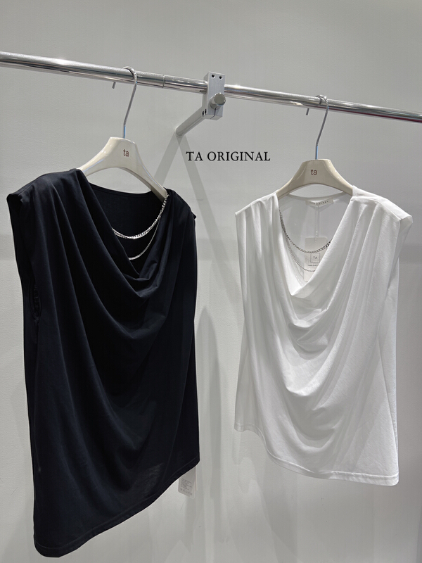 [TA] pile collar chain shoulder solid color vest / sling (with chain) 10891\ll