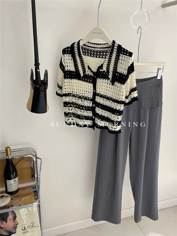 [Sunday morning] Polo stripe loose knit cardigan c-s6733\zjy