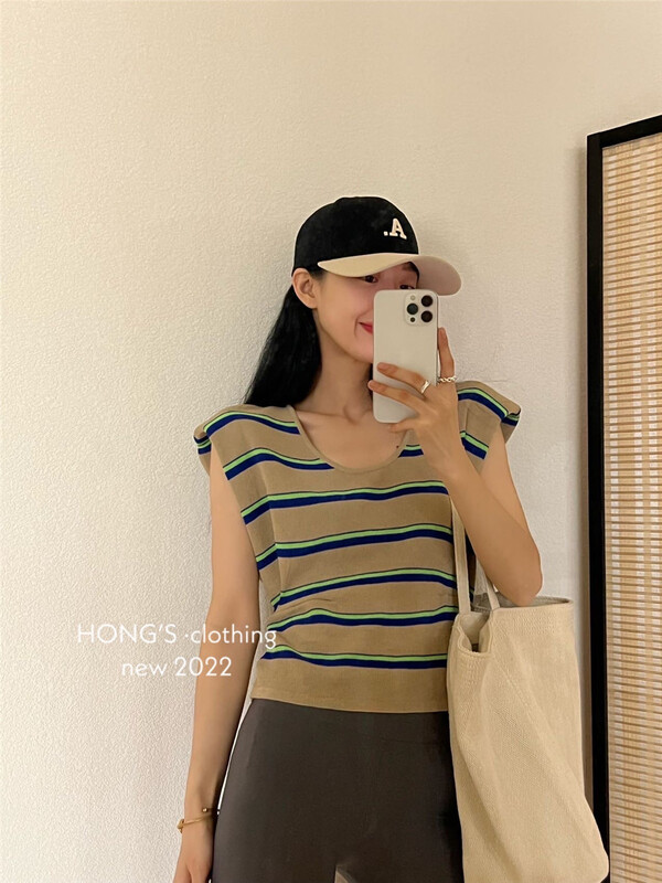 [Hong's] striped comfortable Pullover vest / sling 3081\ll