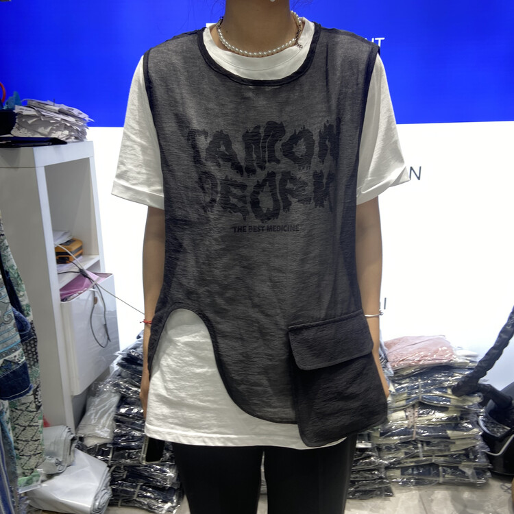 [cyard] round neck lettered printed short sleeve T-shirt + comfortable and versatile vest set (T-shirt + vest only) 111111\l