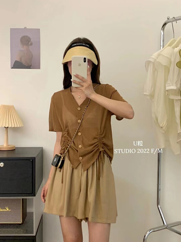 [U grain] Korean version simple drawstring knitted cardigan 33022\hbx