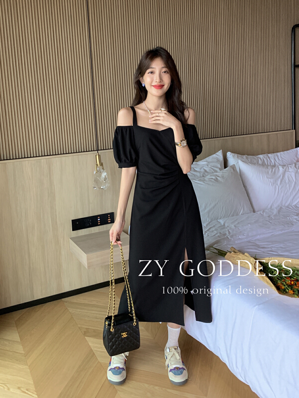 [ZY] drop shoulder strap slit atmosphere dress looks thin 68582