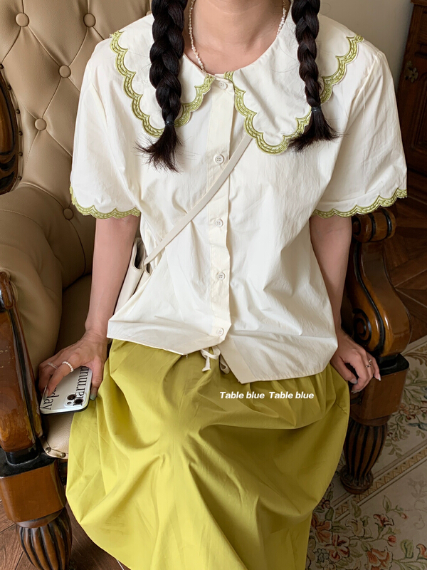 [table blue] Korean retro aging shirt 2167\lsw