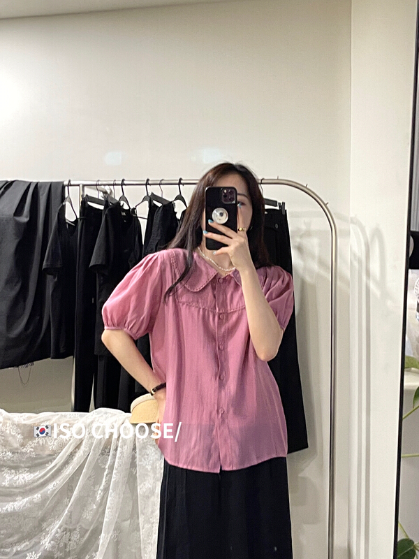 [ISO Korean] baby collar bubble sleeve design shirt + inside strap vest suit 3092\hjy