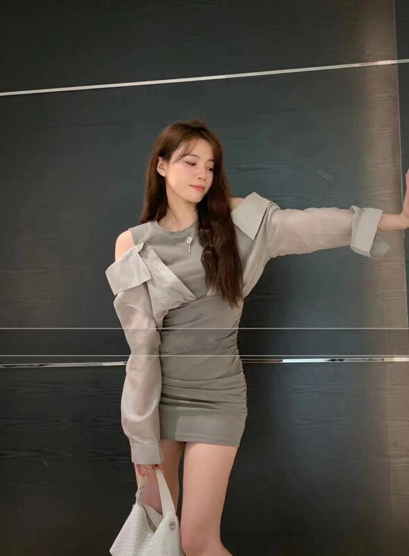[top] round neck versatile patchwork Spice Girl Dress 9186\zjy