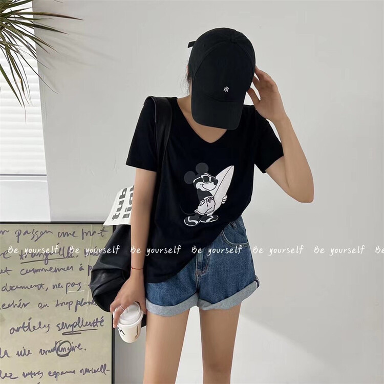 [be your self] V-neck Pullover comfortable short sleeve T-shirt t66197\hyy