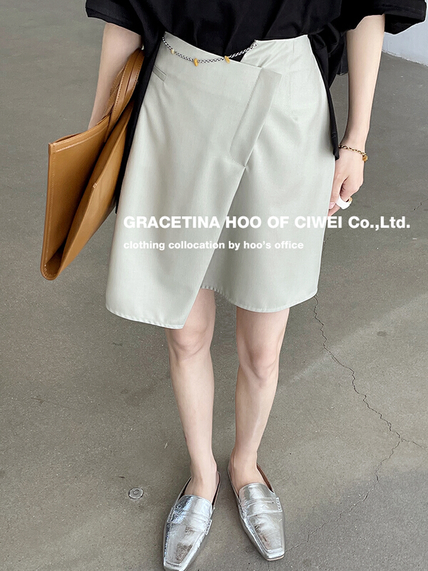 [gracetina Hoo] custom chain decoration staggered waist skirt (irregular hem three-dimensional crimping) bq6161\zxl