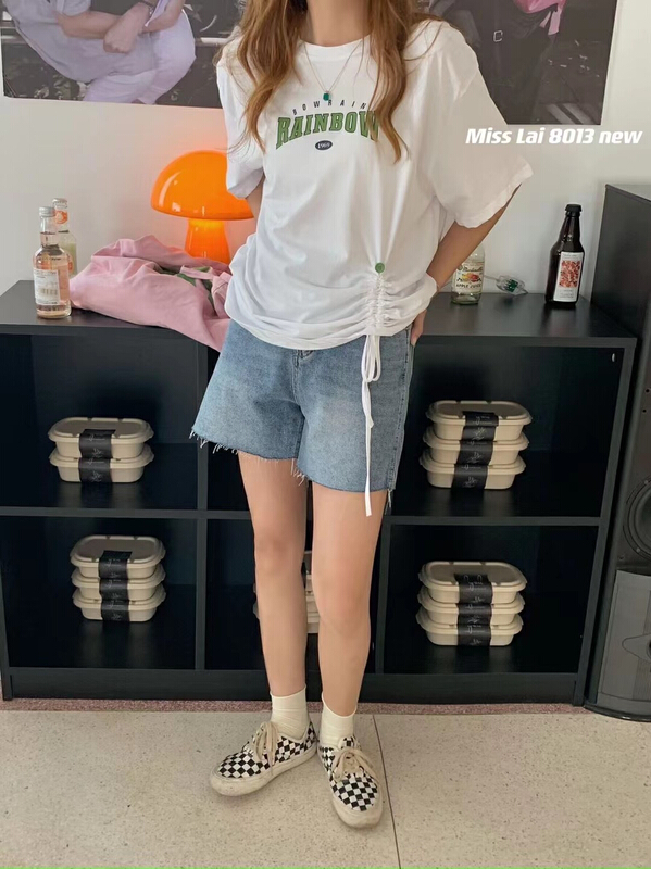 [HH &miss Lai] round neck lettered comfortable short sleeve T-shirt ys1-8013\l
