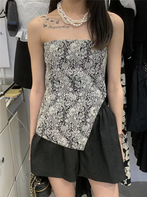[M queen] temperament niche Strapless printed vest / suspender (excluding pants) 6299\hbx