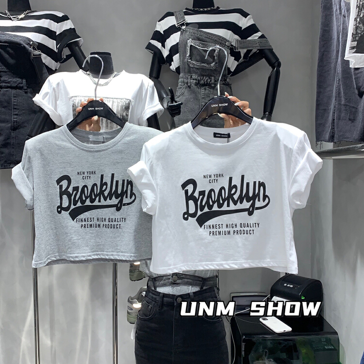 [unm-show] fashion letter printed round neck short sleeve T-shirt 6242\wtt