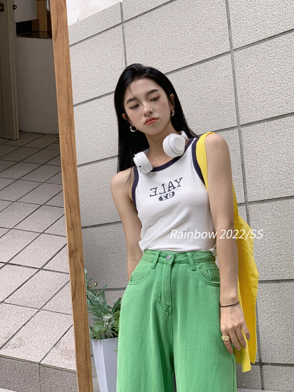 [rainbow] popular color contrast letter suspender vest / suspender 08230