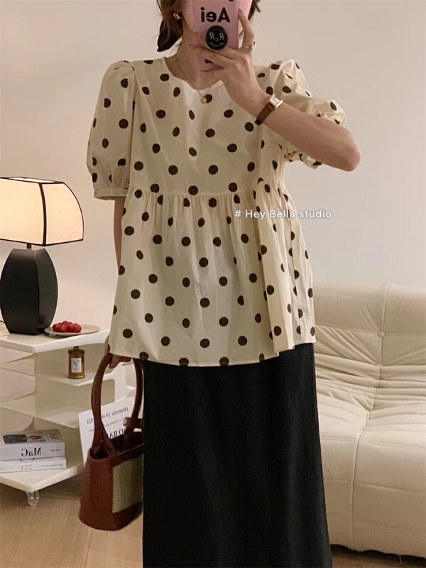 [hey Bella] cute wave dot design loose shirt ys1-1633\ll