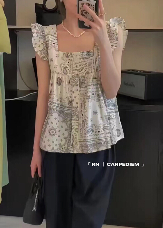 [RN] Korean version foreign style retro printed shirt 81366\ll
