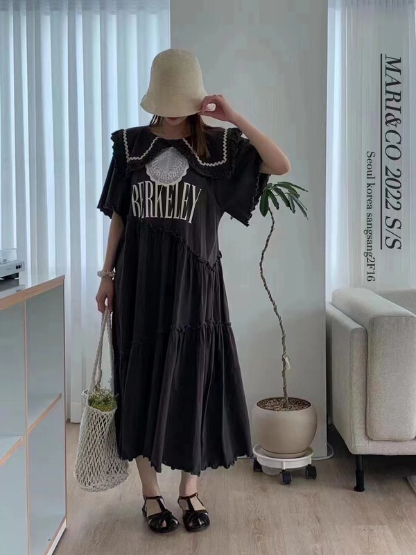 [xixi+] simple casual large lapel letter loose ear design dress c99001\wtt
