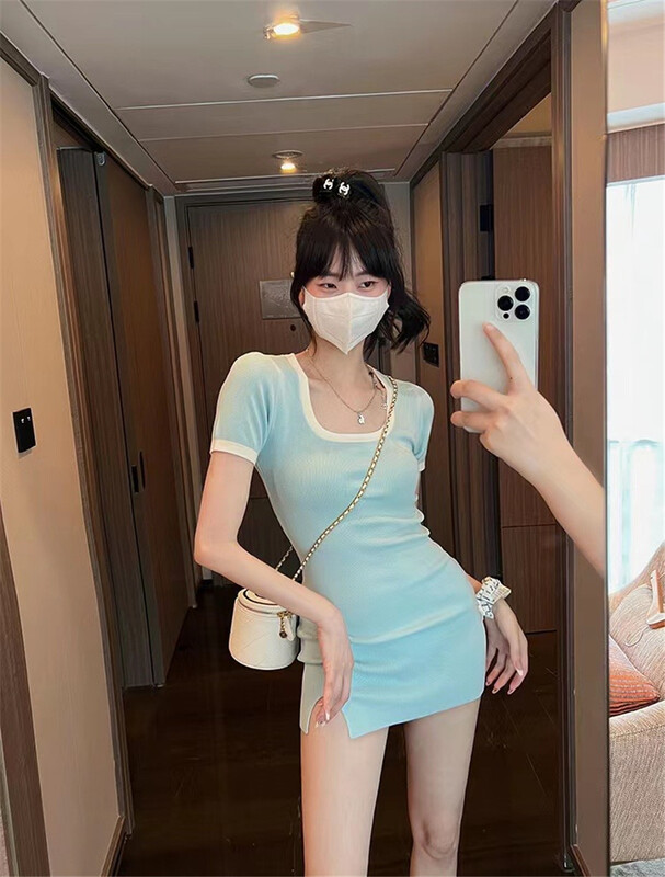 [MS studio] pure style U-neck slim fitting knitted dress 9174\pcz