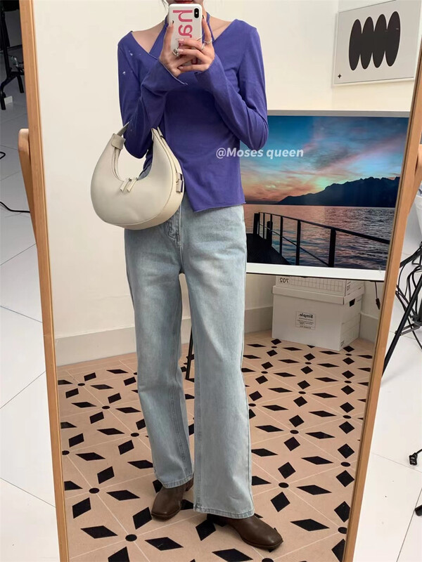 [moss queen] versatile basic comfortable loose fitting jeans 56026\xyy