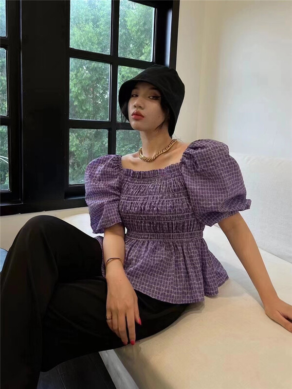 [Yan Zhen] square collar thin plaid shirt 34420\pcz